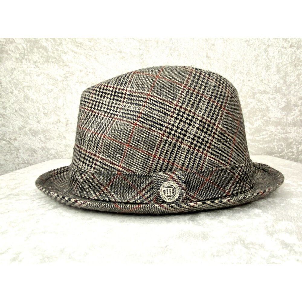 Men's Trevero Fedora Brown Tan Orange Glen Plaid Size Small